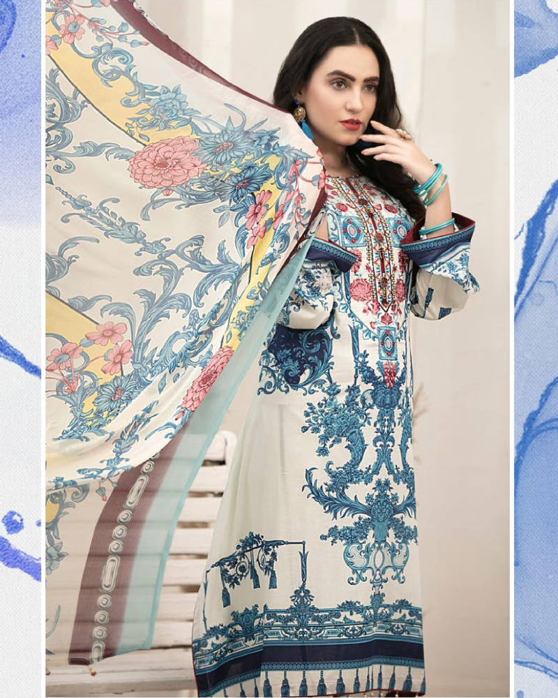 Renee Blue Embroidered Lawn By Amna Sohail - 03B