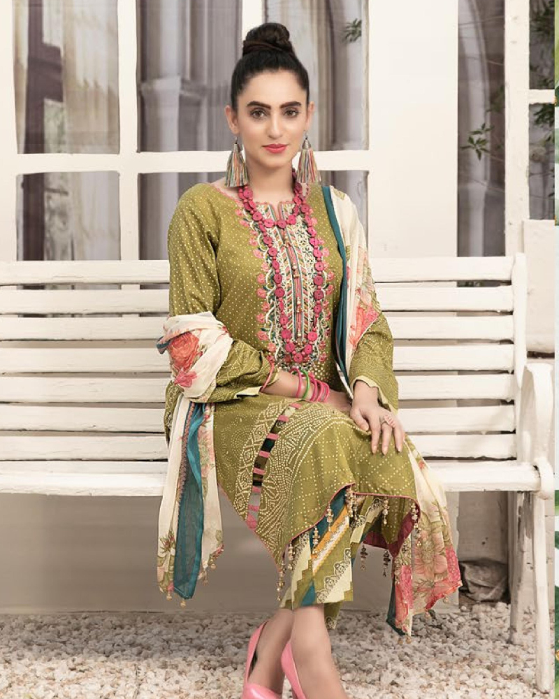 Renee Olive Embroidered Lawn By Amna Sohail - 05B