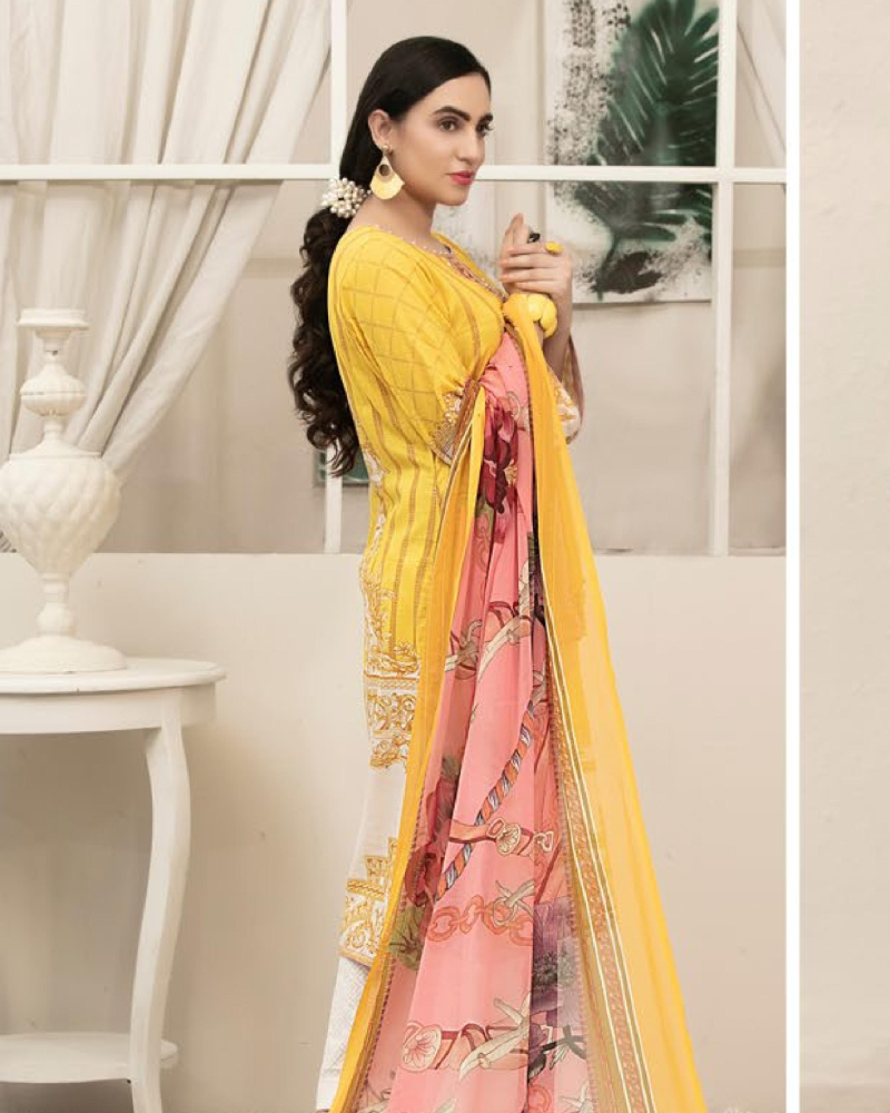 Renee Yellow Embroidered Lawn By Amna Sohail - 06B